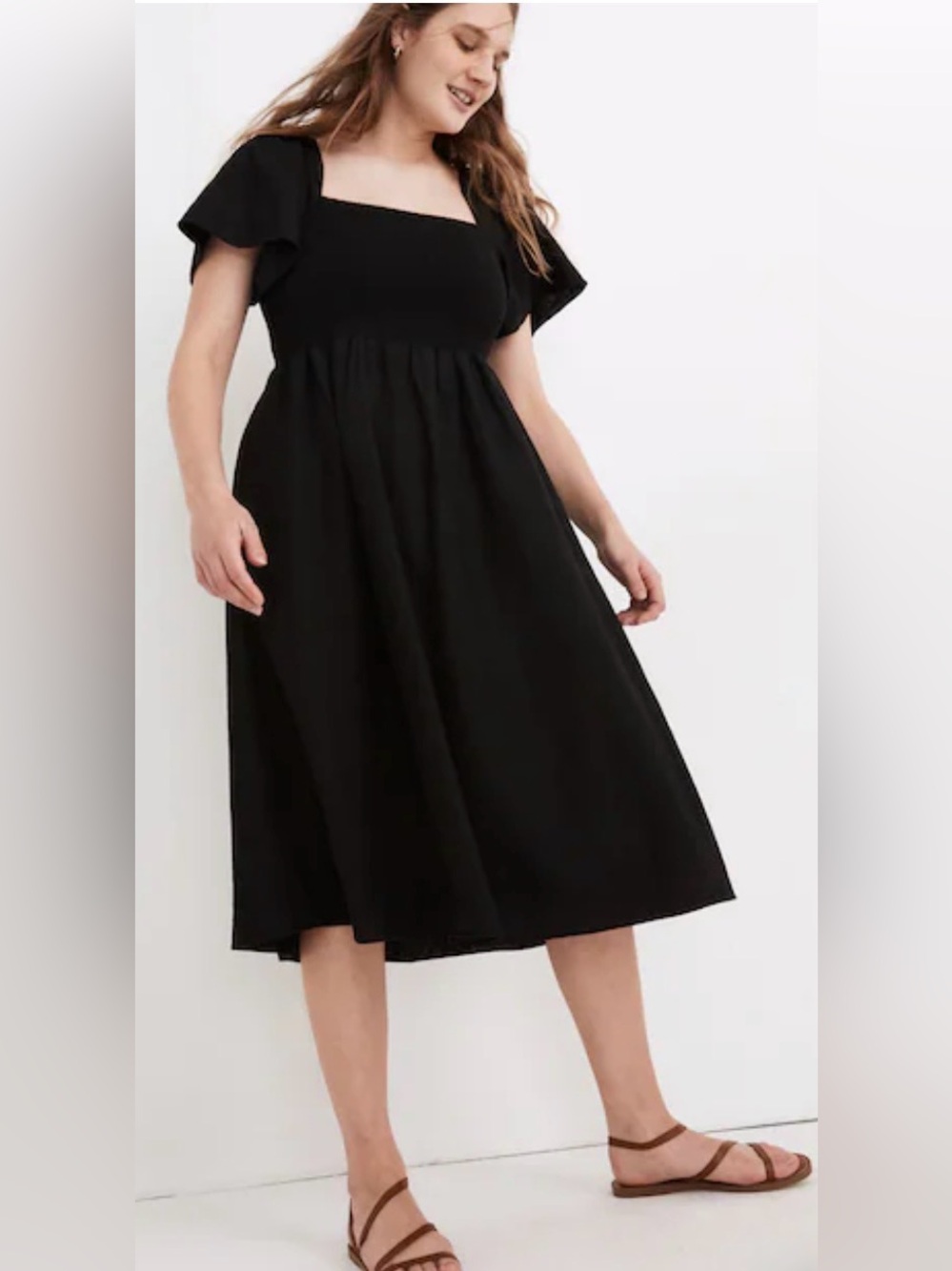 Madewell Linen-Blend Lucie Smocked Midi Dress True Black